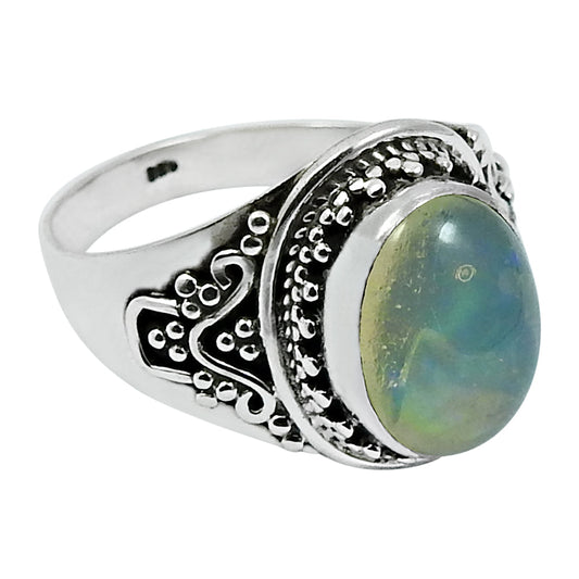 Solid 925 Sterling Silver Natural Opal Gemstone Ring Size 9