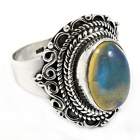 925 Sterling Silver Natural Opal Gemstone Ethnic Ring Size 7