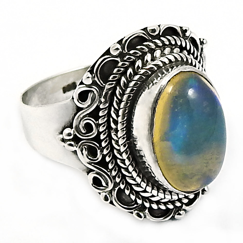925 Sterling Silver Natural Opal Gemstone Ethnic Ring Size 7