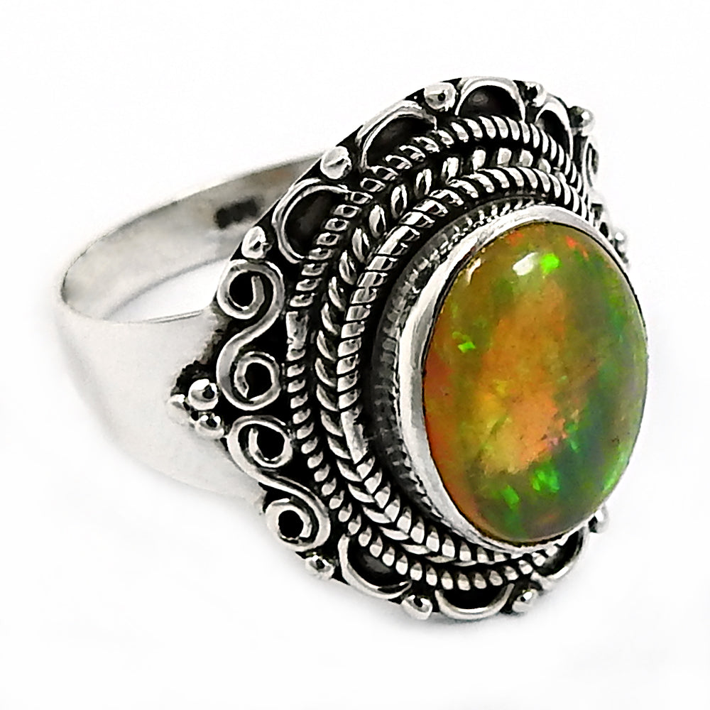 925 Sterling Silver Natural Opal Gemstone Trendy Ring Size 9