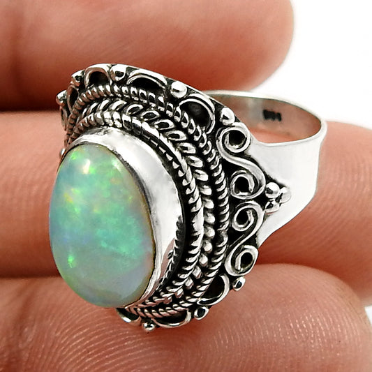 Solid 925 Sterling Silver Natural Opal Gemstone Handmade Ring Size 6
