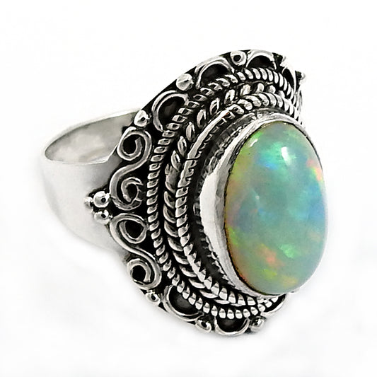 Solid 925 Sterling Silver Natural Opal Gemstone Handmade Ring Size 6
