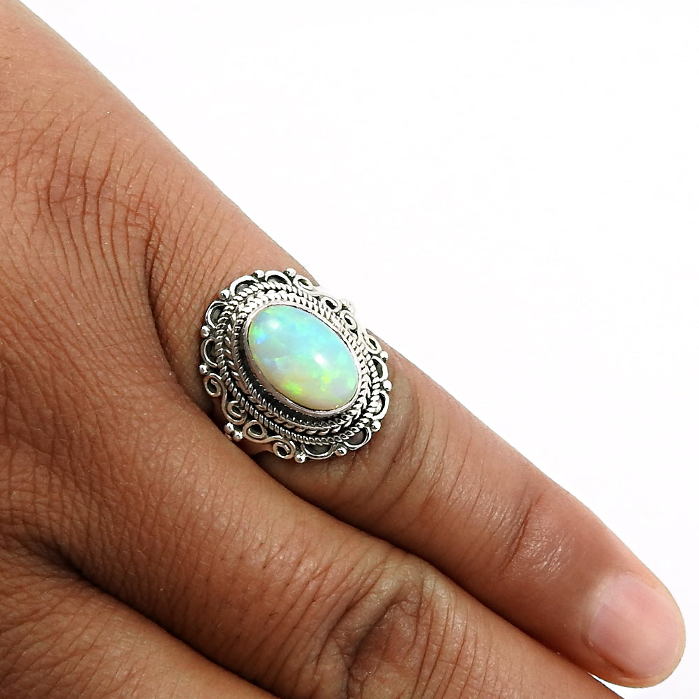 Solid 925 Sterling Silver Natural Opal Gemstone Handmade Ring Size 6