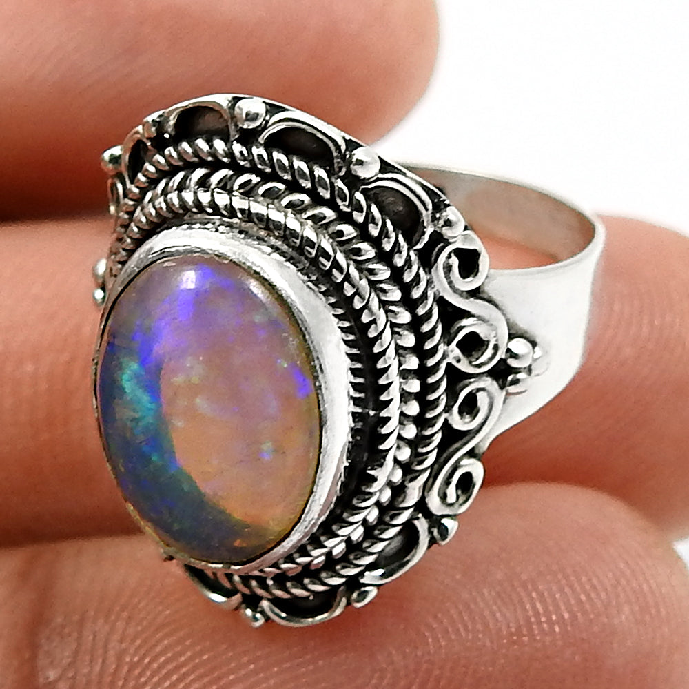 925 Sterling Silver Natural Opal Gemstone Ring Size 7.5