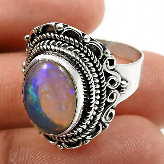 925 Sterling Silver Natural Opal Gemstone Ring Size 7.5