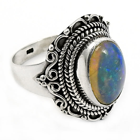 925 Sterling Silver Natural Opal Gemstone Ring Size 7.5