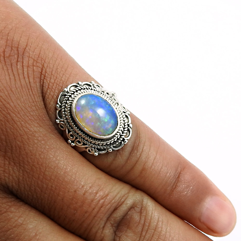 925 Sterling Silver Natural Opal Gemstone Ring Size 7.5