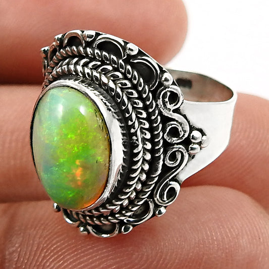 925 Sterling Silver Natural Opal Gemstone Trendy Ring US 6