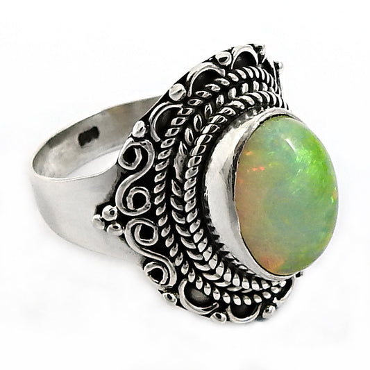 925 Sterling Silver Natural Opal Gemstone Trendy Ring US 6