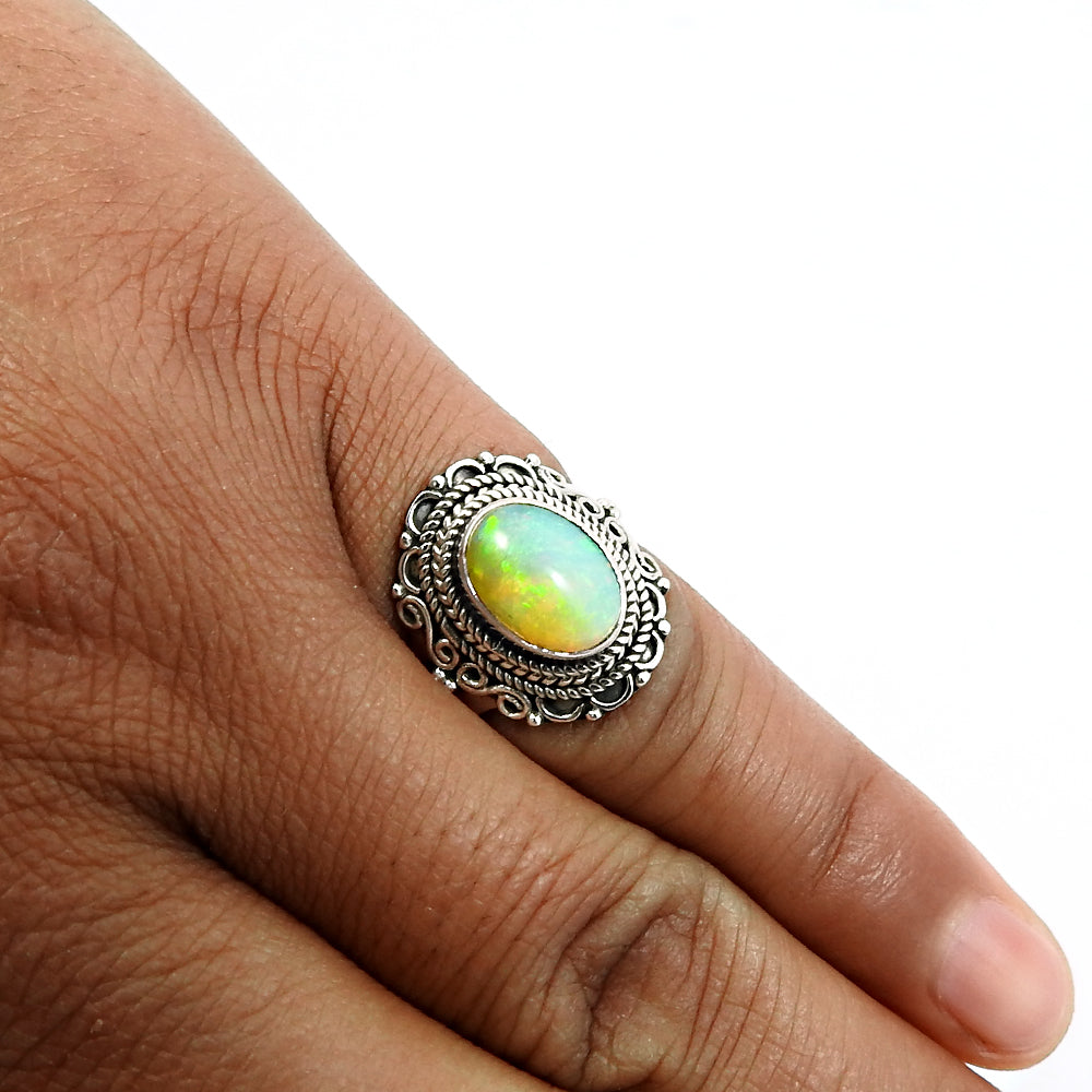 925 Sterling Silver Natural Opal Gemstone Trendy Ring US 6