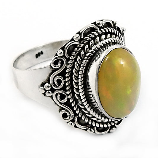 Solid 925 Sterling Silver Natural Opal Gemstone Ethnic Ring Size 8