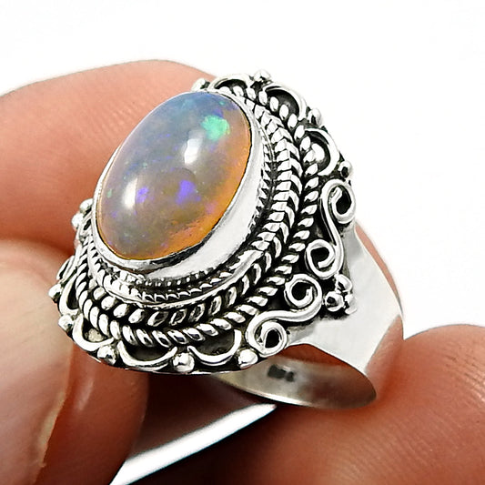Real 925 Sterling Silver Natural Opal Gemstone Stunning Ring Size 8