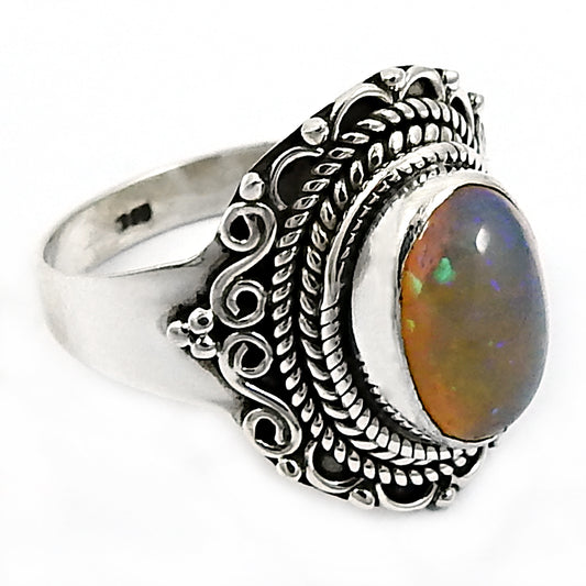 Real 925 Sterling Silver Natural Opal Gemstone Stunning Ring Size 8