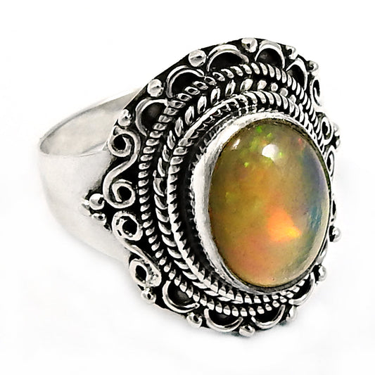 Solid 925 Sterling Silver Natural Opal Gemstone Stunning Ring Size 9