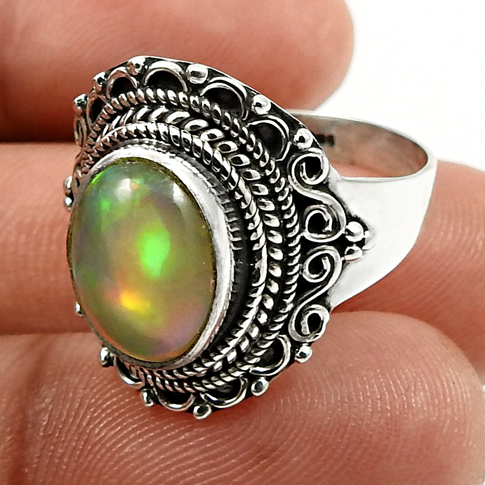 Solid 925 Sterling Silver Natural Opal Gemstone Stunning Ring Size 9