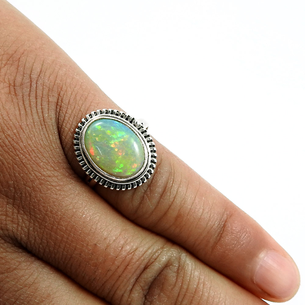 925 Sterling Silver Natural Opal Gemstone Ring Size 8