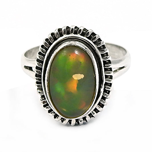 Real 925 Sterling Silver Natural Opal Gemstone Ethnic Ring Size 6