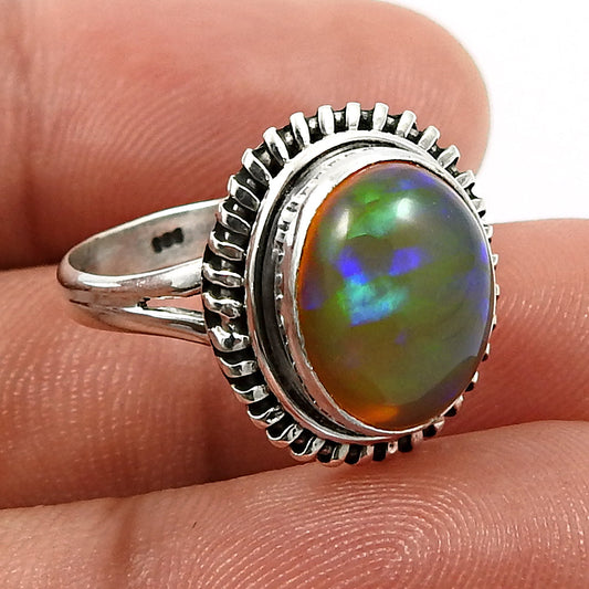 925 Sterling Silver Natural Opal Gemstone Trendy Handmade Ring Size 7