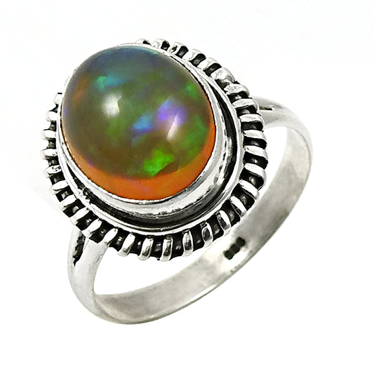 925 Sterling Silver Natural Opal Gemstone Trendy Handmade Ring Size 7