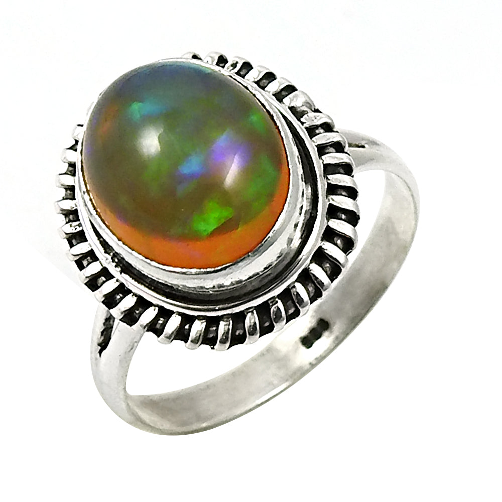 925 Sterling Silver Natural Opal Gemstone Trendy Handmade Ring Size 7