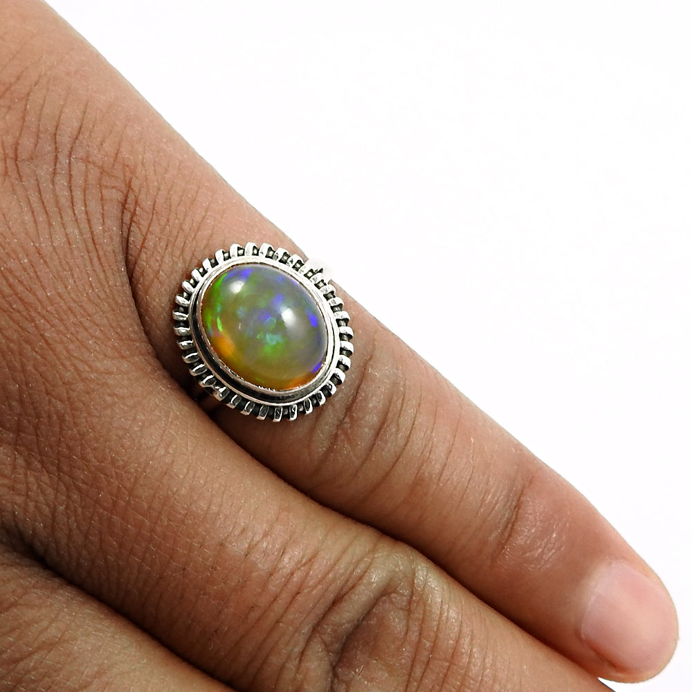 925 Sterling Silver Natural Opal Gemstone Trendy Handmade Ring Size 7
