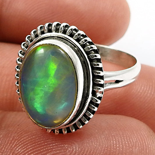 Real 925 Sterling Silver Natural Opal Gemstone Handmade Ring Size 6