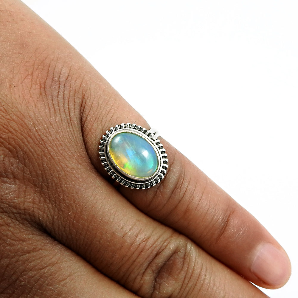 Real 925 Sterling Silver Natural Opal Gemstone Handmade Ring Size 6