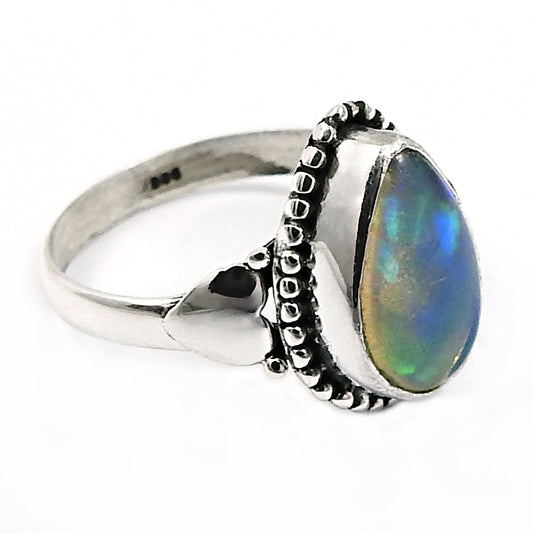 925 Sterling Silver Natural Opal Gemstone Trendy Handmade Ring US 7