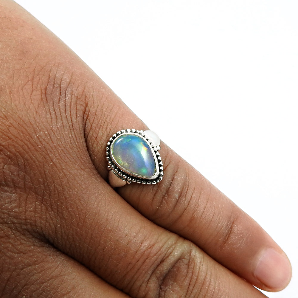 925 Sterling Silver Natural Opal Gemstone Trendy Handmade Ring US 7