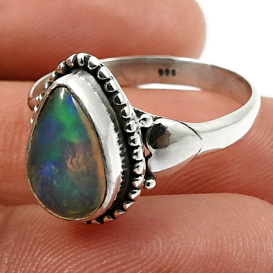 925 Sterling Silver Natural Opal Gemstone Ring Size 9