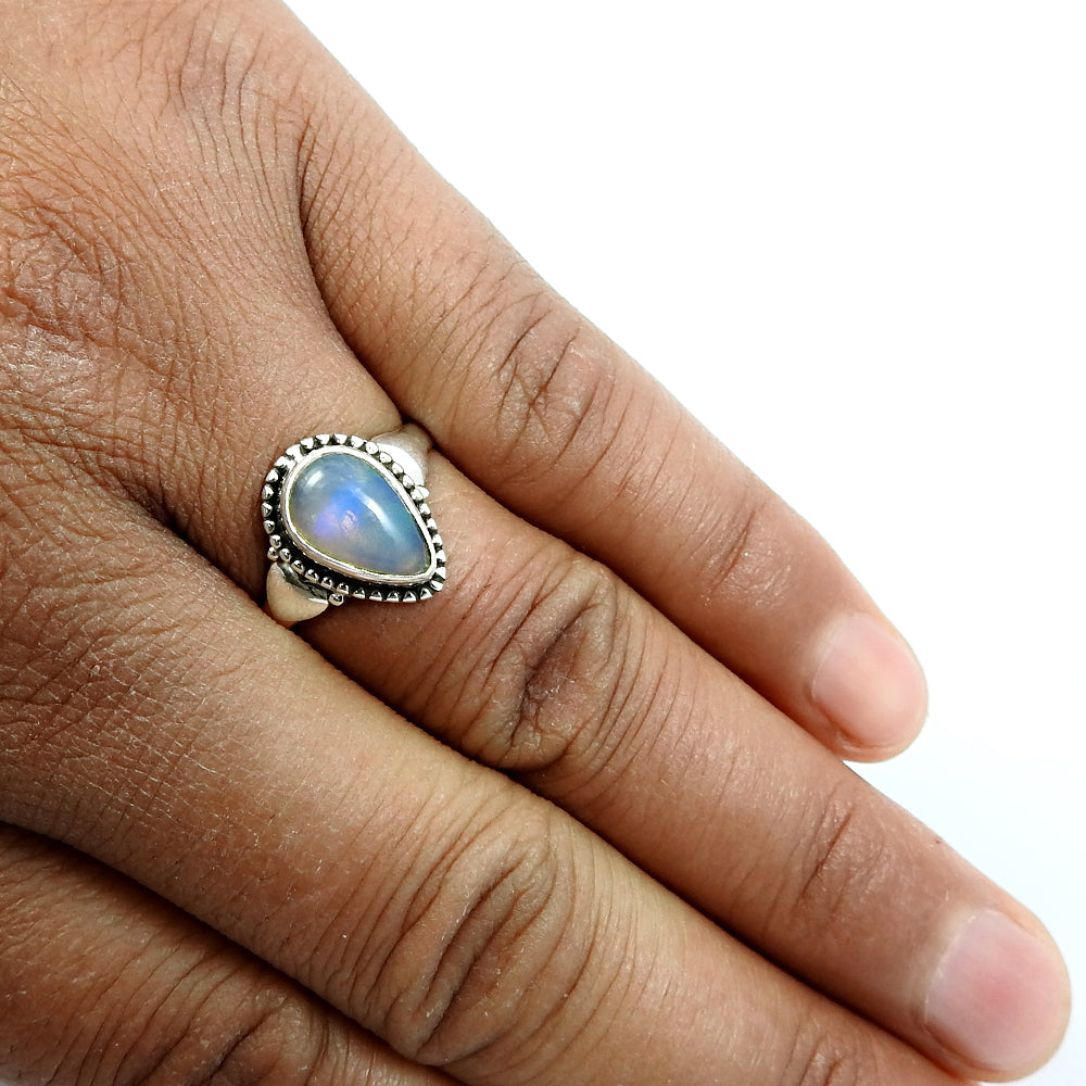 925 Sterling Silver Natural Opal Gemstone Ring Size 9