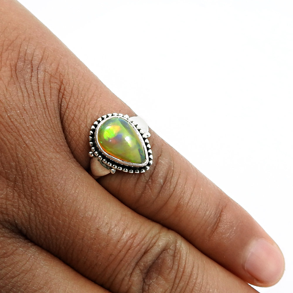 925 Sterling Silver Natural Opal Gemstone Ring Size 7