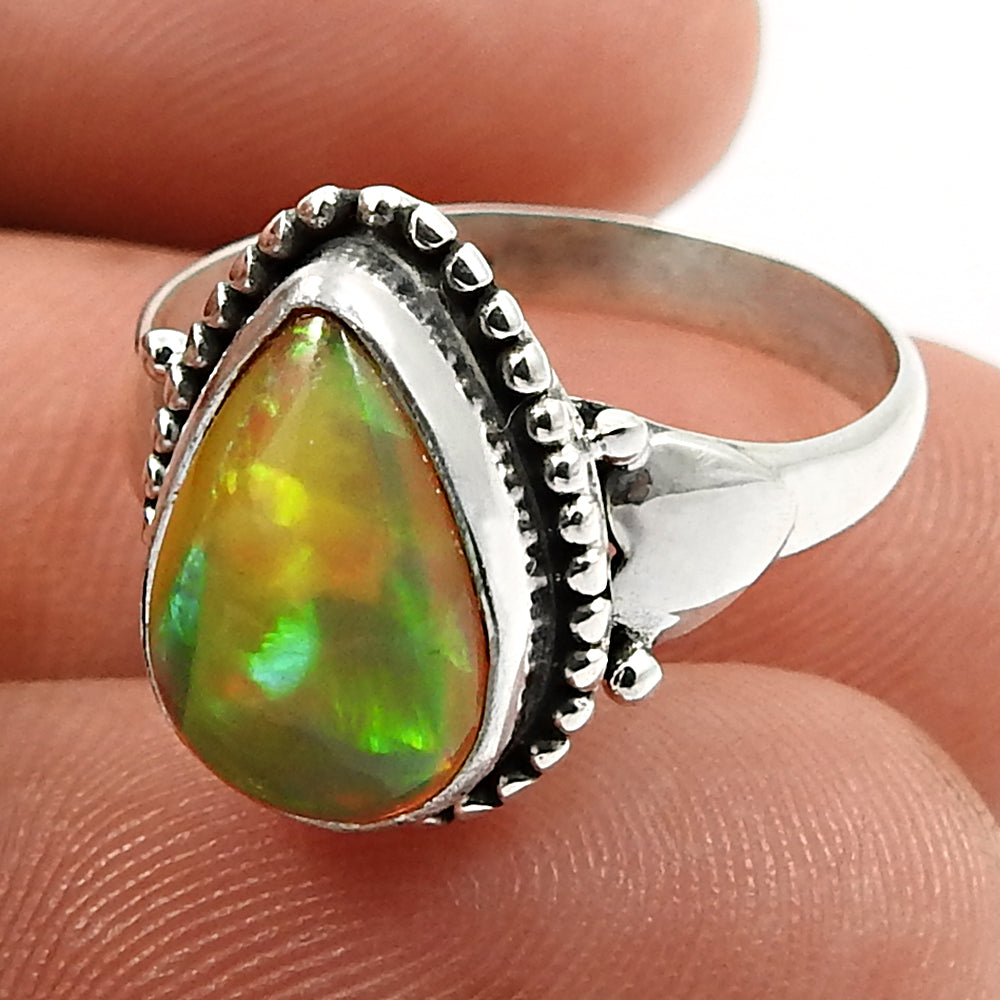 925 Sterling Silver Natural Opal Gemstone Ring Size 7