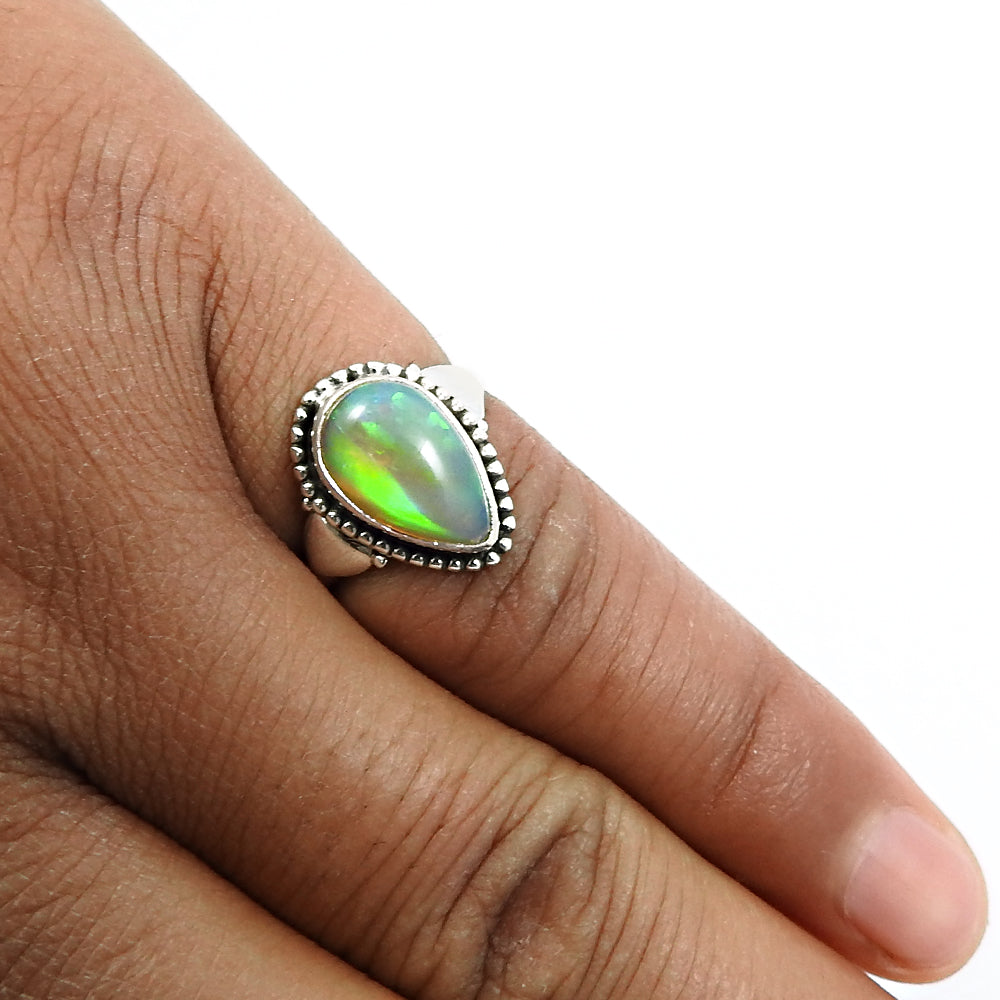 Real 925 Sterling Silver Natural Opal Gemstone Proposal Ring Size 6