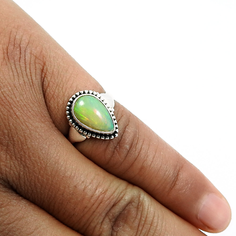 925 Sterling Silver Natural Opal Gemstone Trendy Ring Size 6