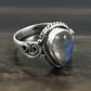 Natural Rainbow Moonstone Cocktail Ring 925 Silver Gift For Women Girls