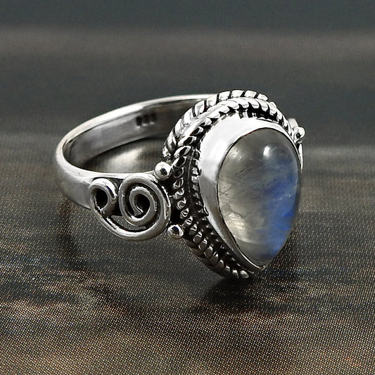 Natural Rainbow Moonstone Cocktail Ring 925 Silver Gift For Women Girls