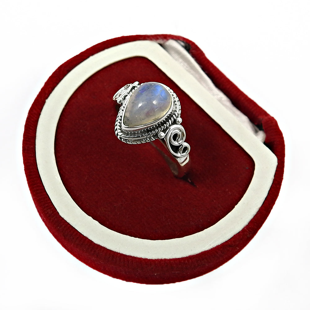 Natural Rainbow Moonstone Cocktail Ring 925 Silver Gift For Women Girls