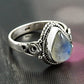 Natural Rainbow Moonstone Cocktail Ring 925 Silver Gift For Women Girls