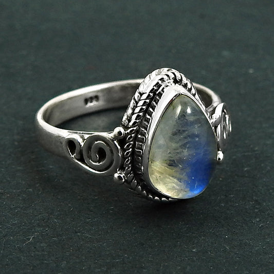 Natural Rainbow Moonstone Cocktail Ring 925 Silver Gift For Women Girls