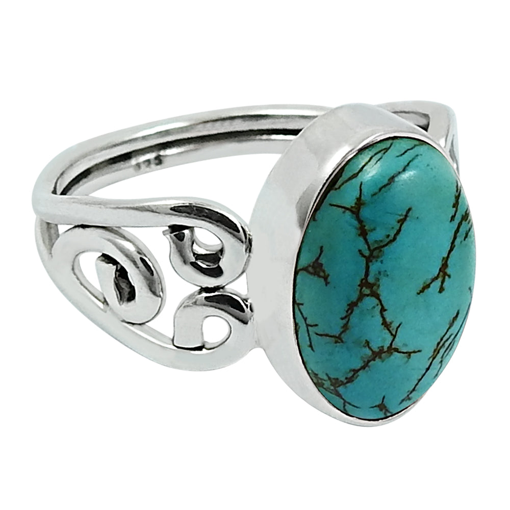 Gift For Woman 925 Silver Natural Turquoise Statement Bohemian Ring Q1