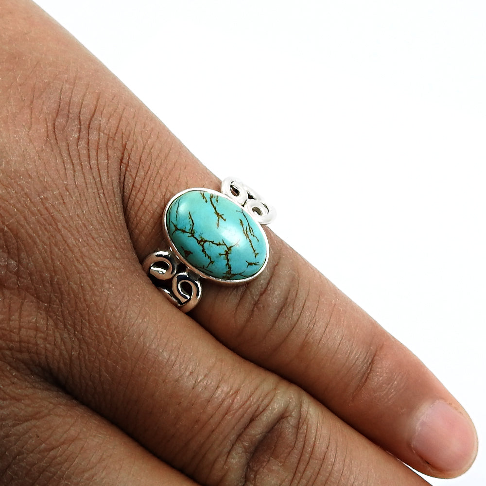 Gift For Woman 925 Silver Natural Turquoise Statement Bohemian Ring Q1