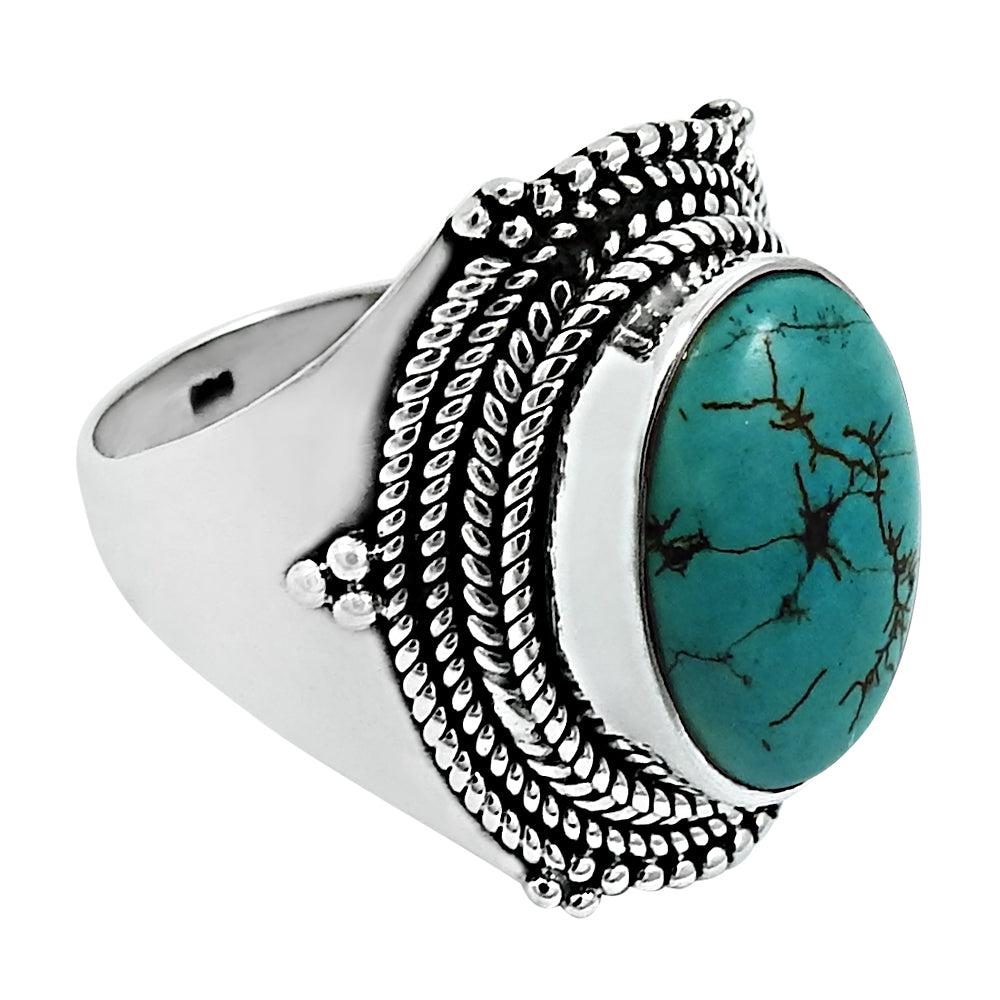 Women Gift Solid 925 Silver Natural Turquoise Elegant Statement Ring D7