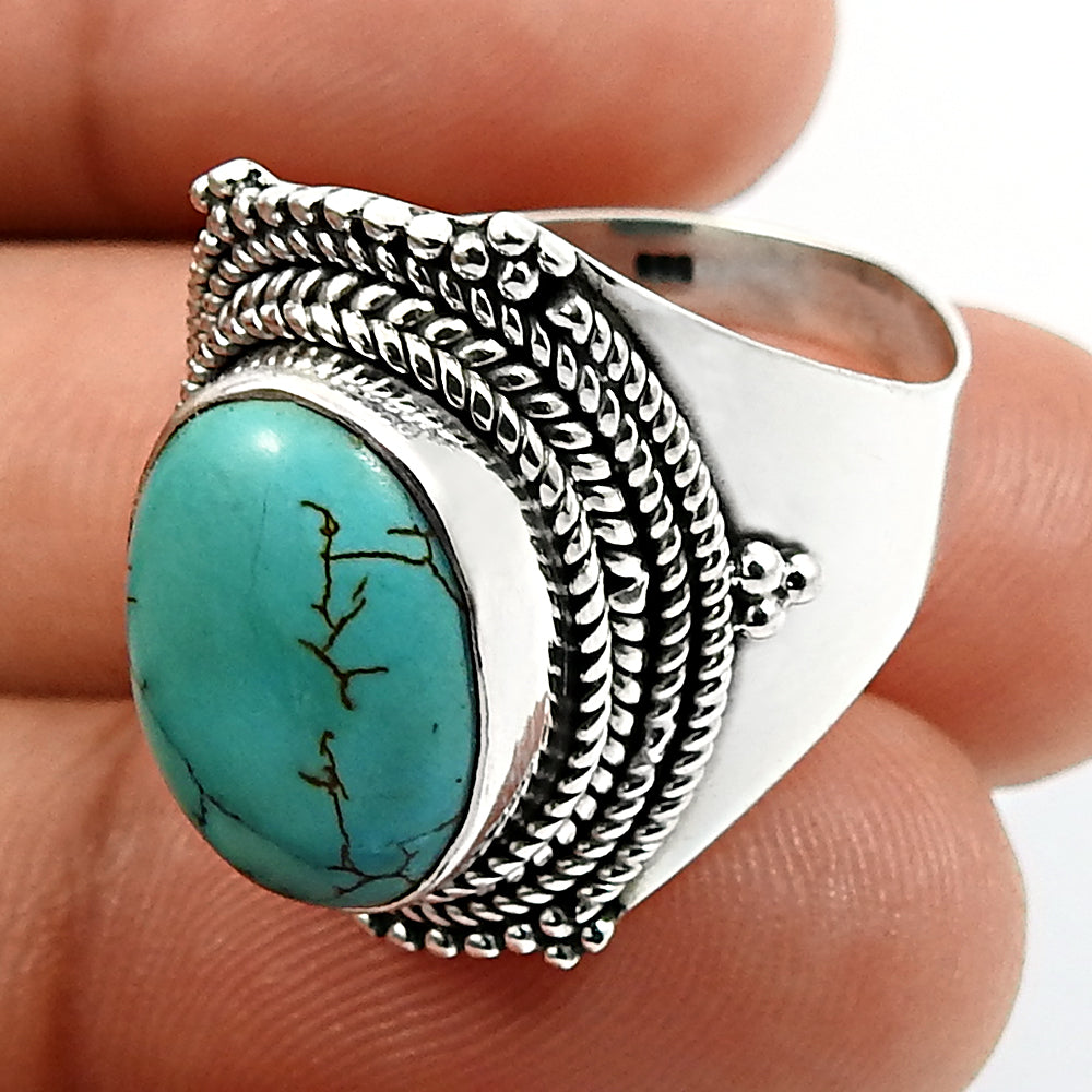 Women Gift Solid 925 Silver Natural Turquoise Elegant Statement Ring D7