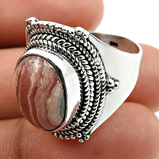 Gift For Her 925 Sterling Silver Natural Rhodochrosite Cocktail Ring R25