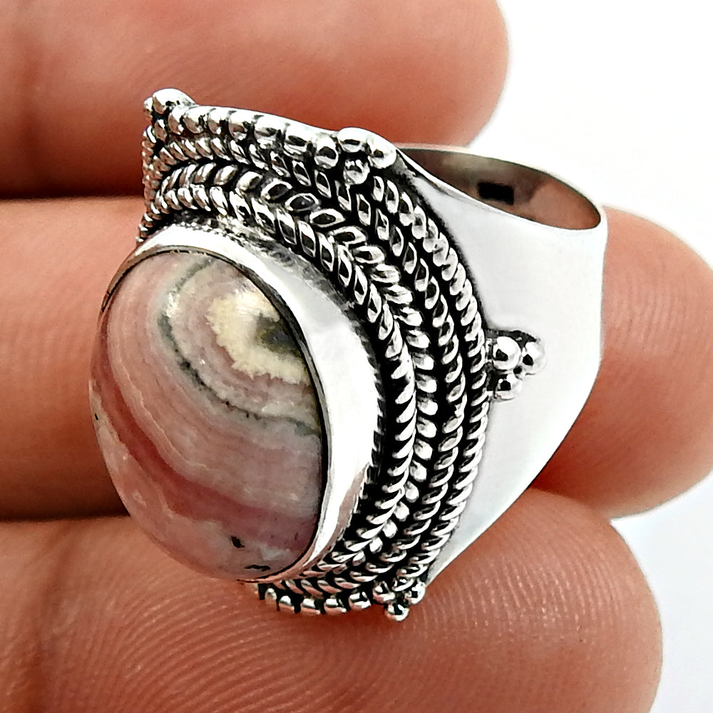 Gift For Her 925 Sterling Silver Natural Rhodochrosite Cocktail Ring R25