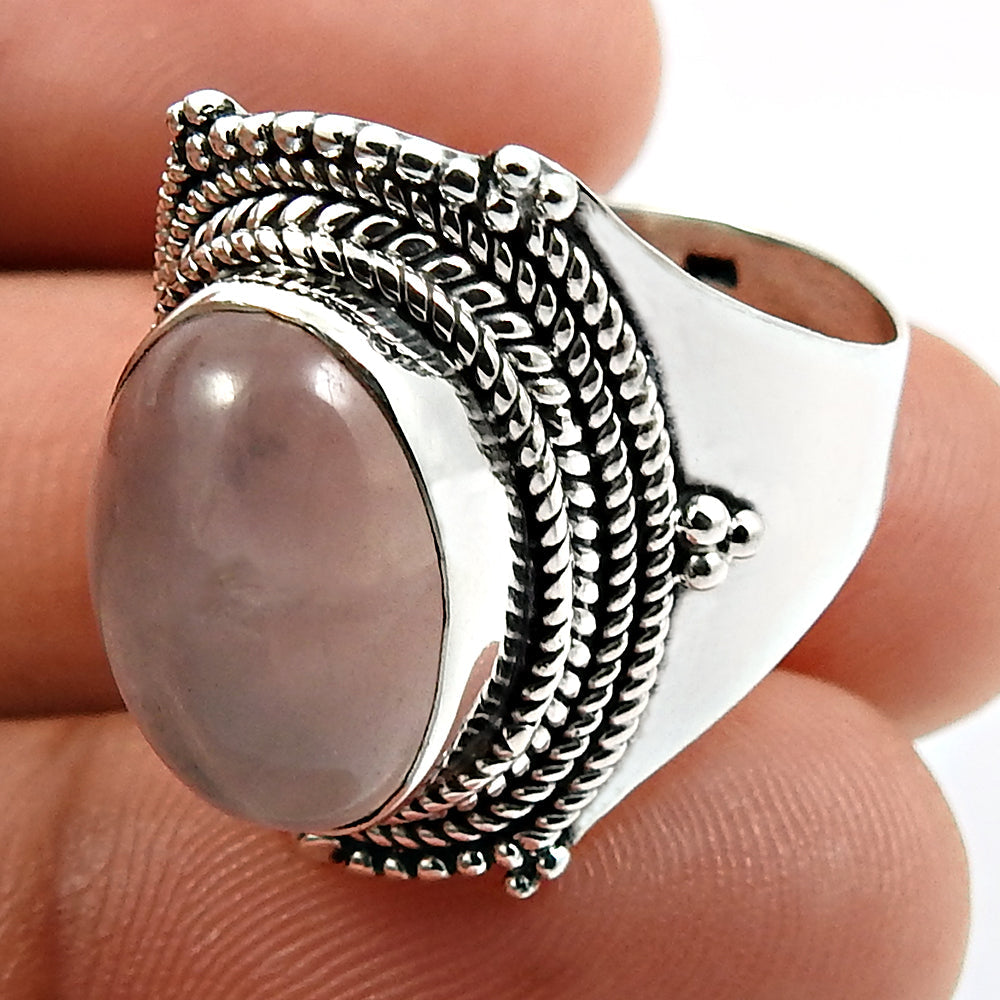 Gift For Woman 925 Silver Wholesale Jewelry Natural Rose Quartz Ring U7