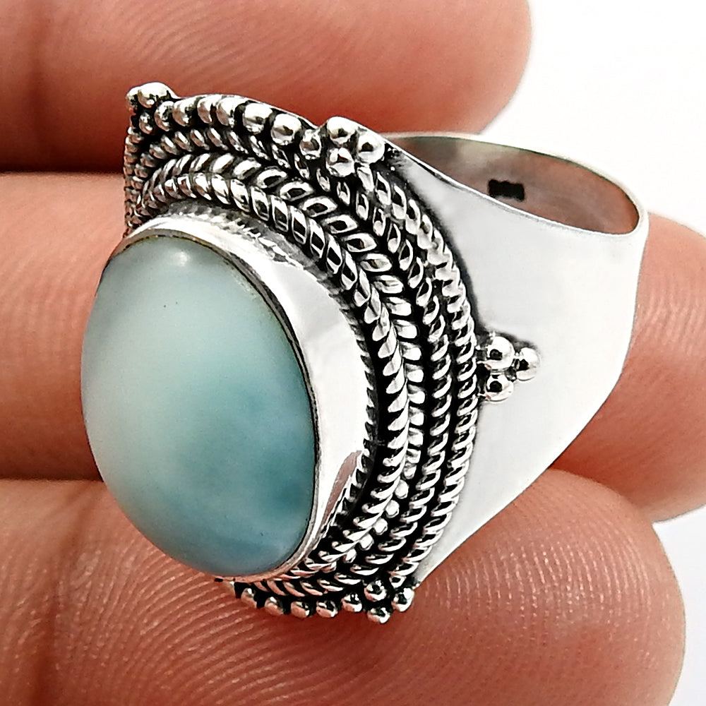 Natural Blue Ocean Larimar 925 Silver Luxury Cocktail Ring Gift For Her