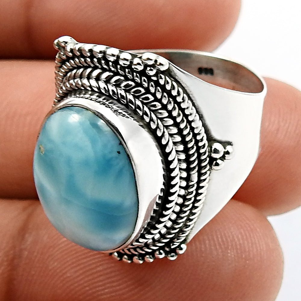 Natural Blue Ocean Larimar 925 Silver Luxury Cocktail Ring Gift For Her