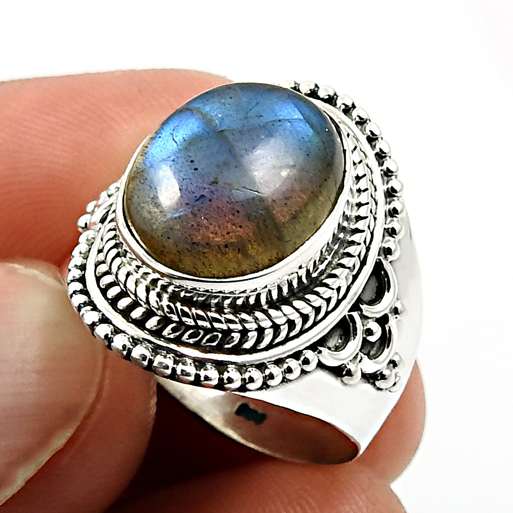Natural Labradorite Gemstone Metaphysical Ring 925 Silver For Women P16